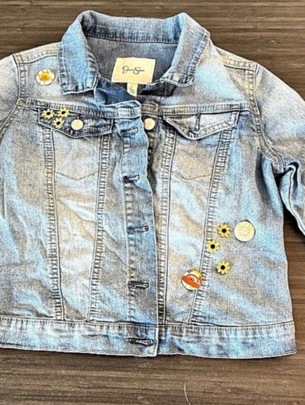 Jessica Simpson Girls Denim Jacket Size S Daisy Sunflower Embellished